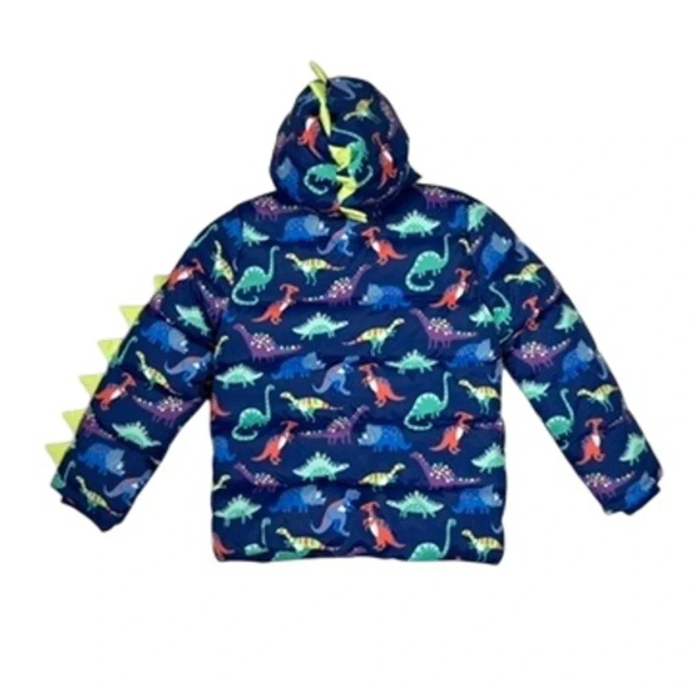 Gymboree Boys Size 10 Dino Friends Puffer Jacket Navy Sherpa 3D Spikes NWT
